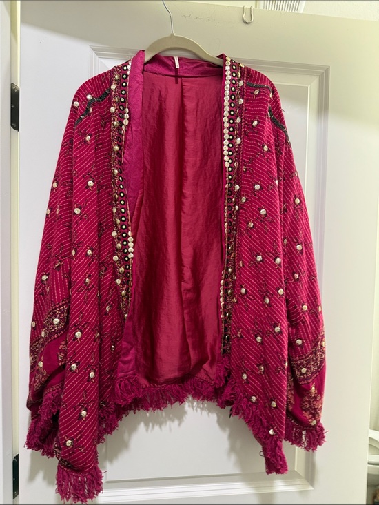 Free People Sweaters - Free People Rays of Light Fringe-Trim Sequin Jacket
Dark Red